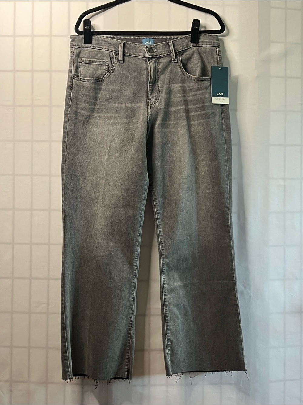 NWT JAG Kait Kick Flare Gray Jeans Size 16 Raw Hem Stretch Denim